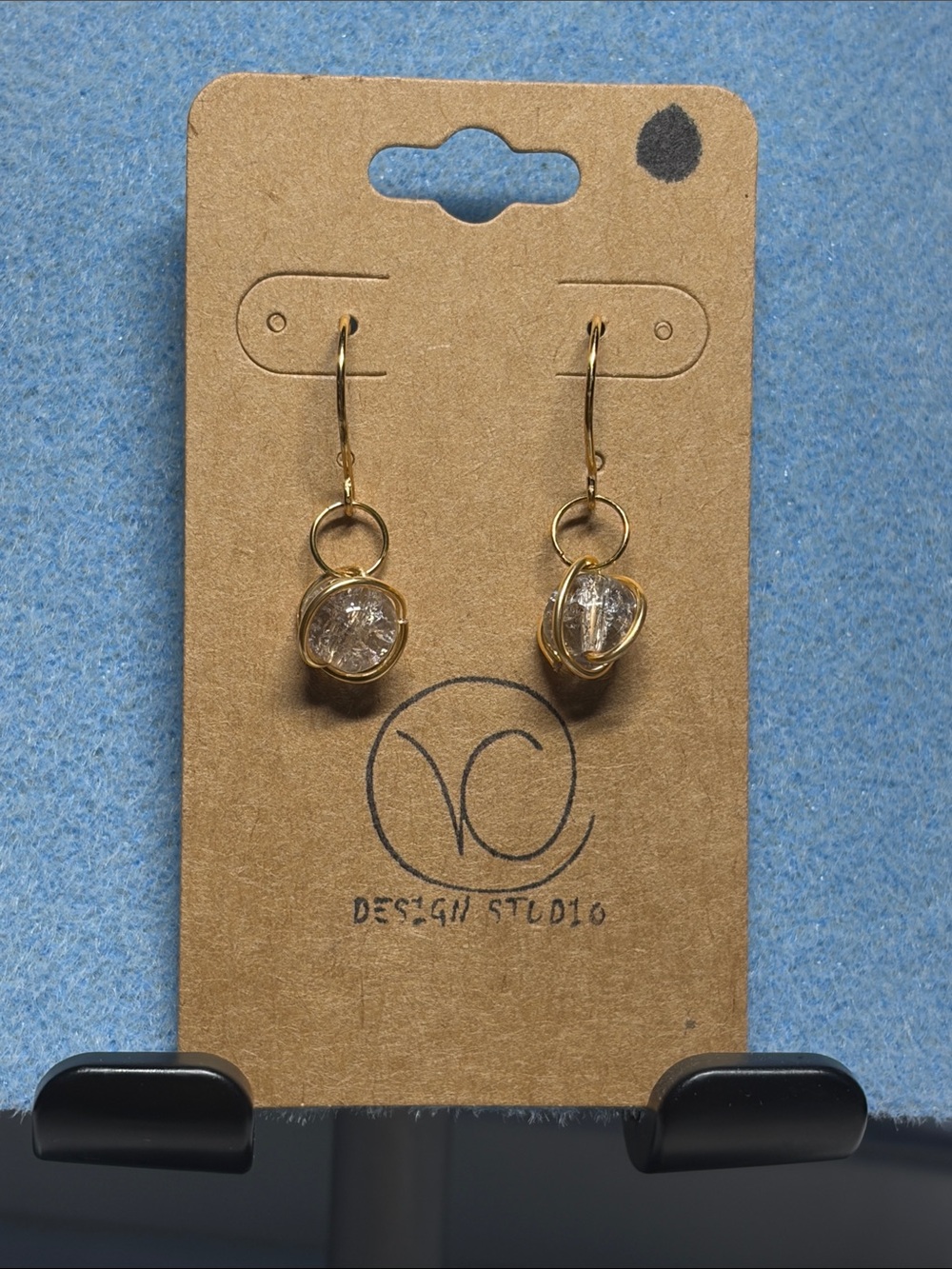 Gold Crystal Glass Bead Drop Earrings